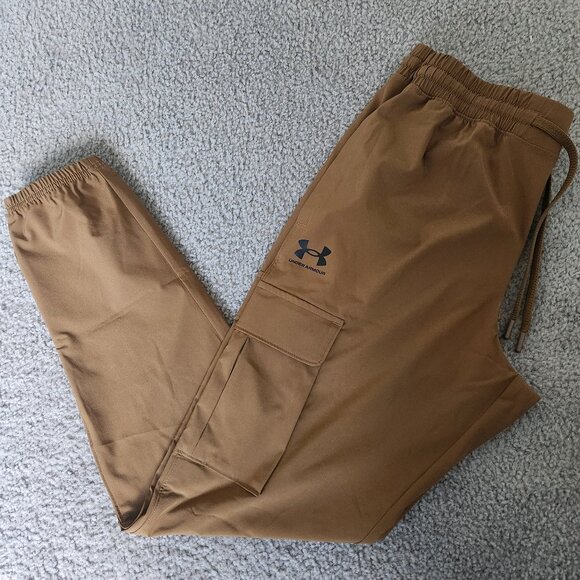 UNDER Armour VIBE WOVEN CARGO PANTS BROWN LOOSE FIT 1386558 498 Small - Picture 1 of 6